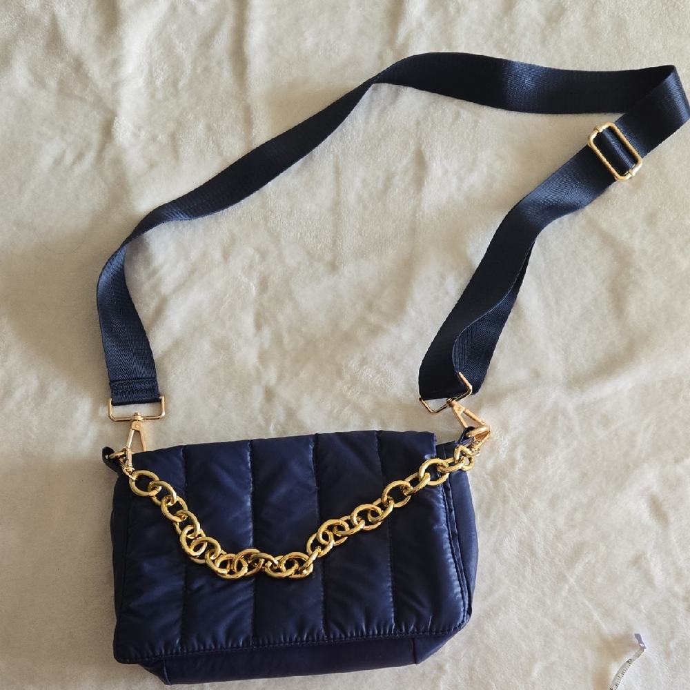 Navy Quilted Crossbody Bag with Gold Chain